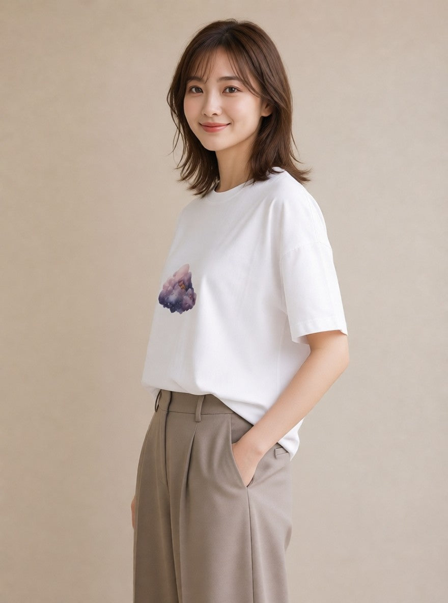 半袖Tシャツ レディース 牡牛座 星空 宇宙 イラスト 上品 綿100 デート 白T YMAZO