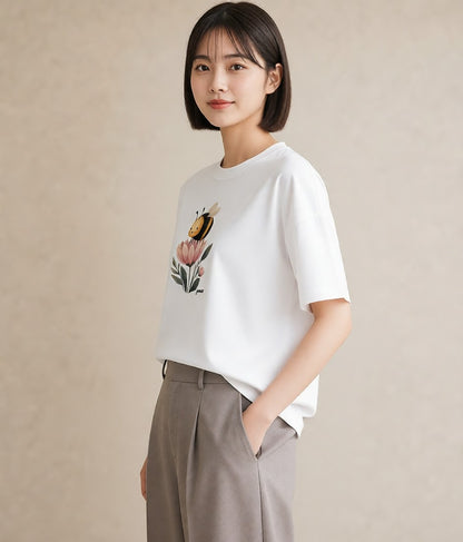 プリントTシャツ レディース ハニー 食べ物 フード イラスト 北欧風 秋コーデ おしゃれギフト 白T YMAZO