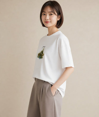 デザインTシャツ レディース 桟橋 水辺 波止場 ナチュラル アンティーク イラスト 淡色 敬老の日 ホワイトデー 白T YMAZO
