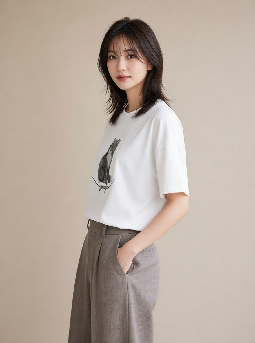 デザインTシャツ レディース たぬき 動物 アニマル イラスト 可愛い 部屋着 女性向けギフト 白T YMAZO