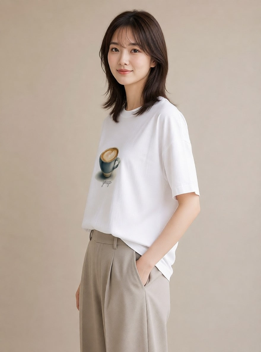 プリントTシャツ レディース コーヒー 珈琲 カフェ 食べ物 フード イラスト ボタニカル レイヤード 友達ギフト 白T YMAZO
