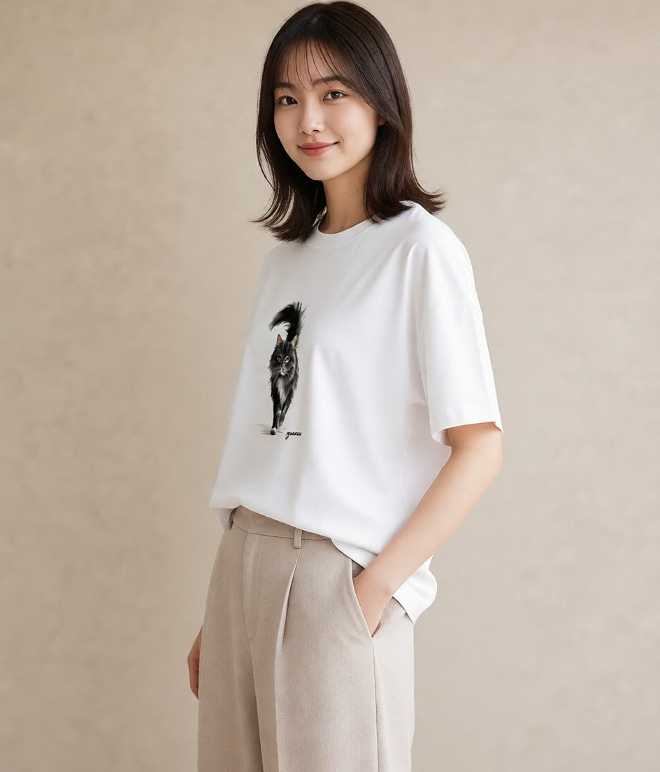 Tシャツ レディース ソマリ 猫 ねこ イラスト レトロ 春コーデ 姉妹 白T YMAZO