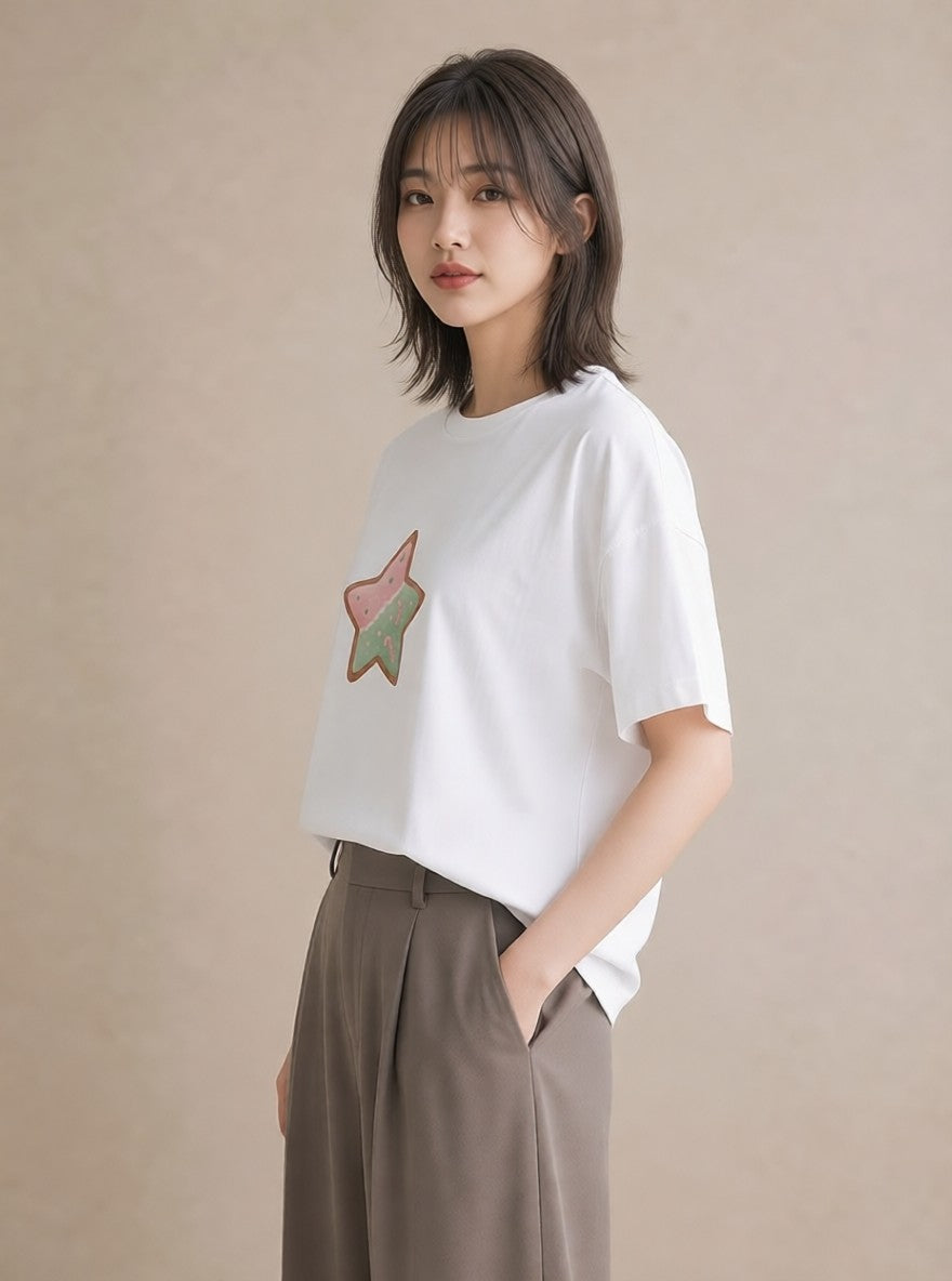 デザインTシャツ レディース マカロン 食べ物 フード イラスト お洒落 綿100 デート 白T YMAZO