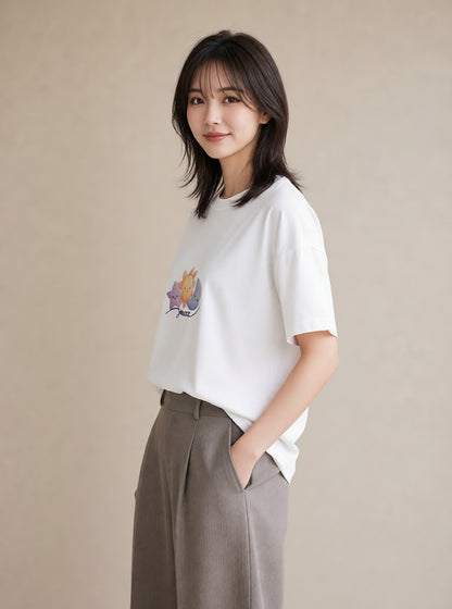 グラフィックTシャツ レディース 星 星空 宇宙 イラスト モード 散歩 お出かけ 白T YMAZO