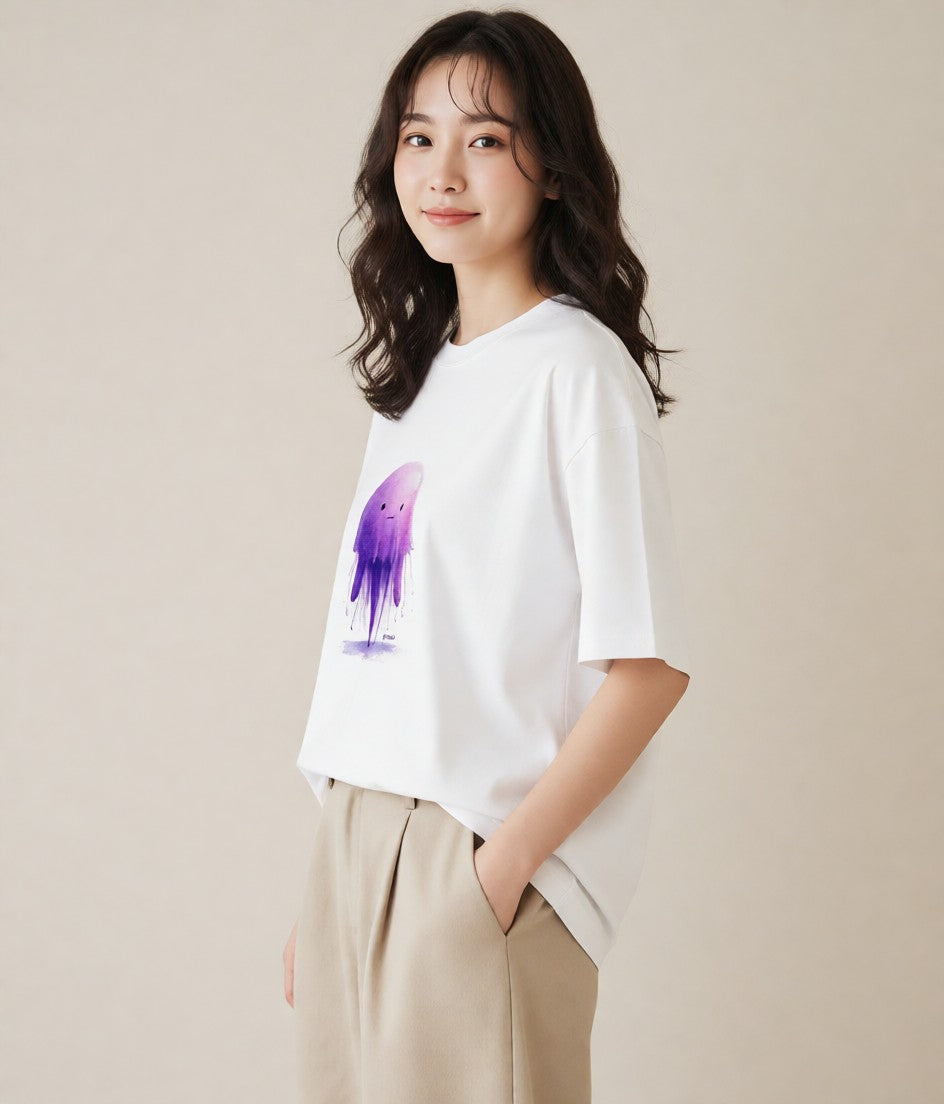 半袖Tシャツ レディース くらげ クラゲ 海の生き物 海 イラスト シック レイヤード 友達ギフト 白T YMAZO