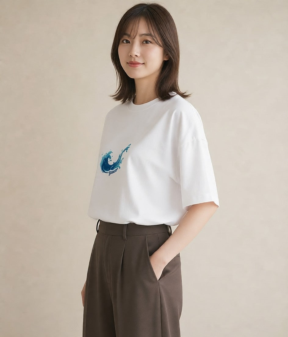 Tシャツ レディース 海 星空 宇宙 イラスト きれいめ 旅行 母娘コーデ 白T YMAZO