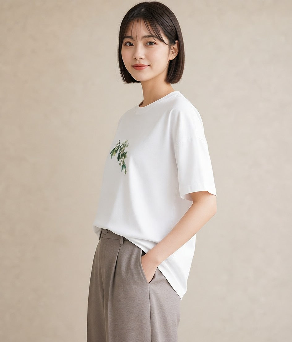 プリントTシャツ レディース 苔 植物 ボタニカル イラスト アート風 親子 20代 白T YMAZO