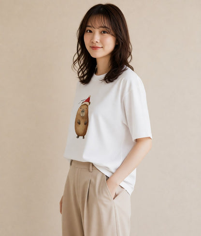 プリントTシャツ レディース モルモット ペット 動物 イラスト お揃い 親子 白T YMAZO