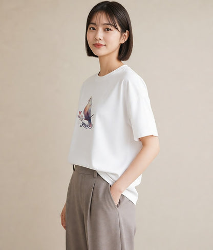 グラフィックTシャツ レディース インコ ペット 動物 イラスト ミニマル ママ カフェ服 白T YMAZO
