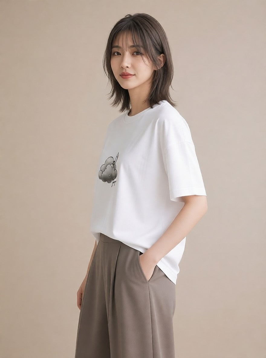 Tシャツ レディース 空 星空 宇宙 イラスト 淡色 ホワイトデー 春服 白T YMAZO