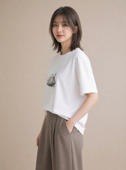 Tシャツ レディース 空 星空 宇宙 イラスト 淡色 ホワイトデー 春服 白T YMAZO