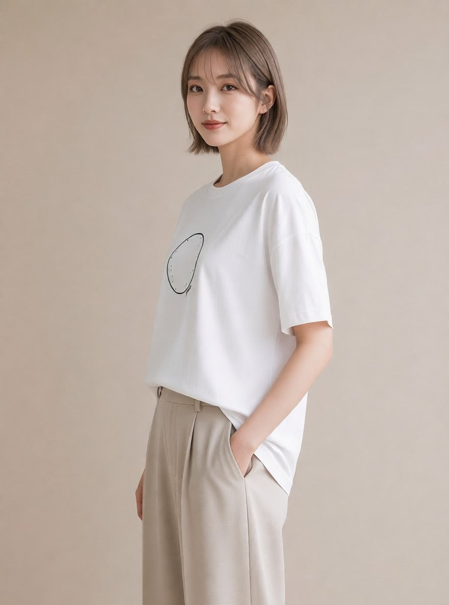 半袖Tシャツ レディース 幾何学 ミニマル ジオメトリック イラスト ゆるコーデ 友達ギフト 部屋着 白T YMAZO