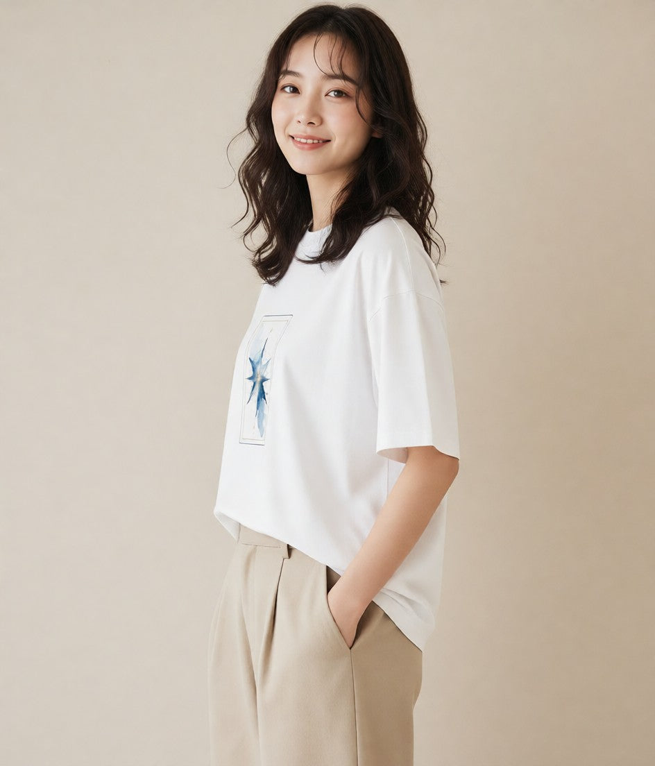 半袖Tシャツ レディース 山羊座 星空 宇宙 イラスト 淡色 友達ギフト 部屋着 白T YMAZO