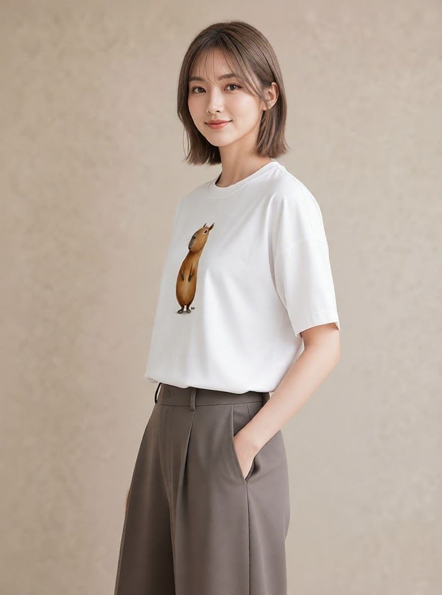 プリントTシャツ レディース ハムスター ペット 動物 イラスト ラフ 春コーデ 姉妹 白T YMAZO