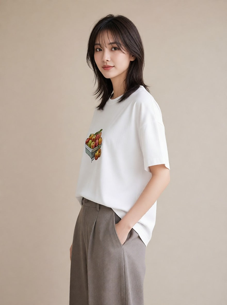グラフィックTシャツ レディース 実り 植物 ボタニカル イラスト 線画 ホワイトデー 春服 白T YMAZO