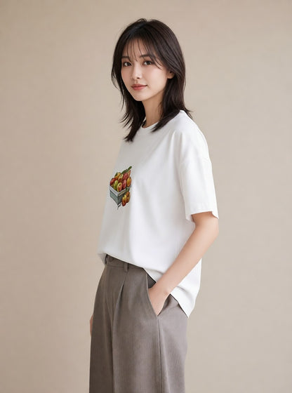 グラフィックTシャツ レディース 実り 植物 ボタニカル イラスト 線画 ホワイトデー 春服 白T YMAZO