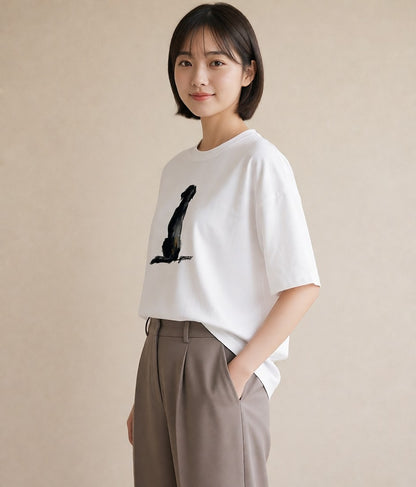 半袖Tシャツ レディース 老犬 犬 いぬ イラスト ゆるコーデ ペアコーデ 秋コーデ 白T YMAZO
