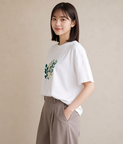 Tシャツ レディース ハーブ 植物 ボタニカル イラスト 休日コーデ 通勤 在宅 白T YMAZO