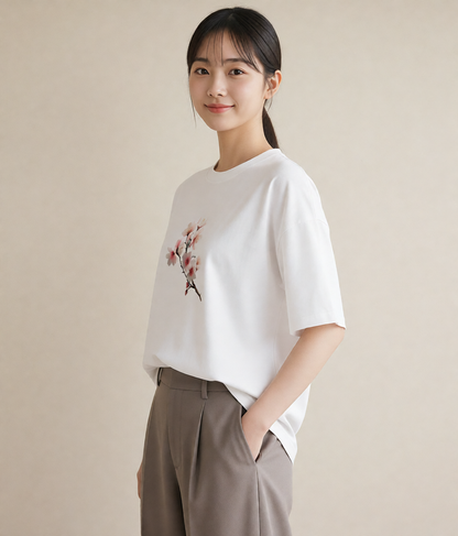 Tシャツ レディース さくら 桜 サクラ 花 花柄 イラスト ラフ レイヤード 友達ギフト 白T YMAZO