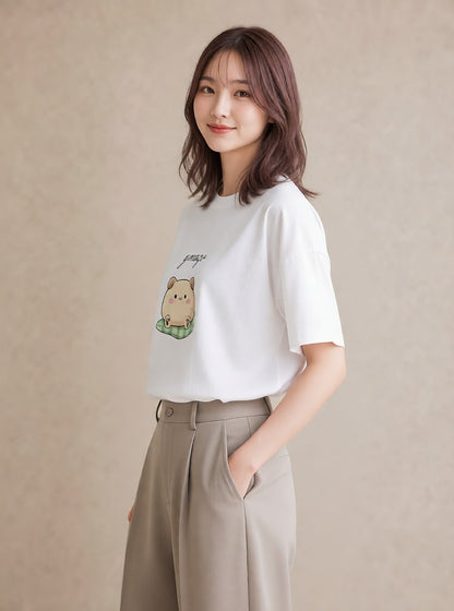 半袖Tシャツ レディース ニャンコ 猫 ねこ イラスト ボタニカル 週末コーデ 敬老の日 白T YMAZO