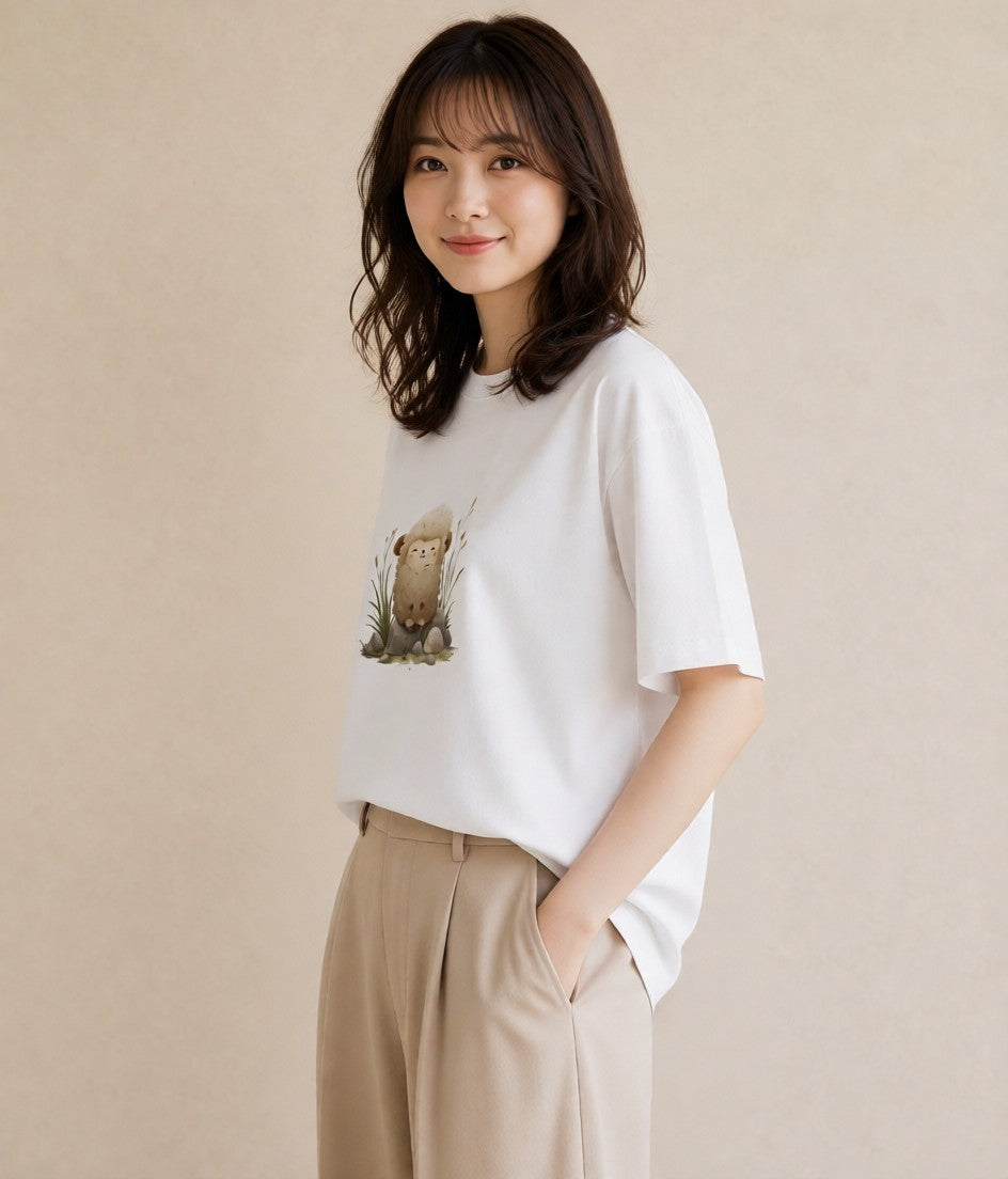 グラフィックTシャツ レディース ひつじ 動物 アニマル イラスト シック 送別ギフト 通勤 白T YMAZO