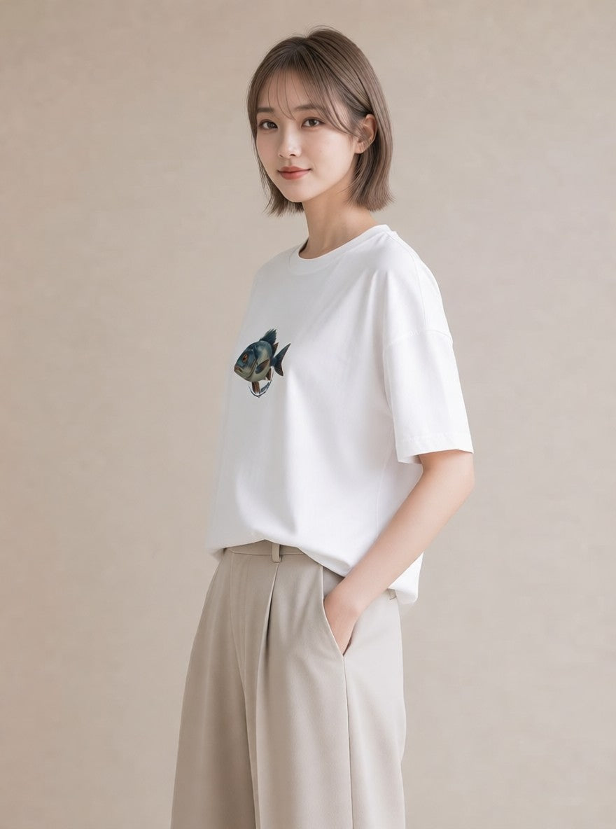 プリントTシャツ レディース マンボウ 海の生き物 海 イラスト 抜け感 女性向けギフト 散歩 白T YMAZO