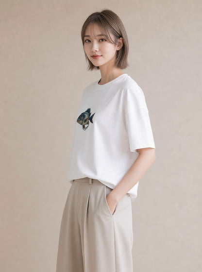 プリントTシャツ レディース マンボウ 海の生き物 海 イラスト 抜け感 女性向けギフト 散歩 白T YMAZO