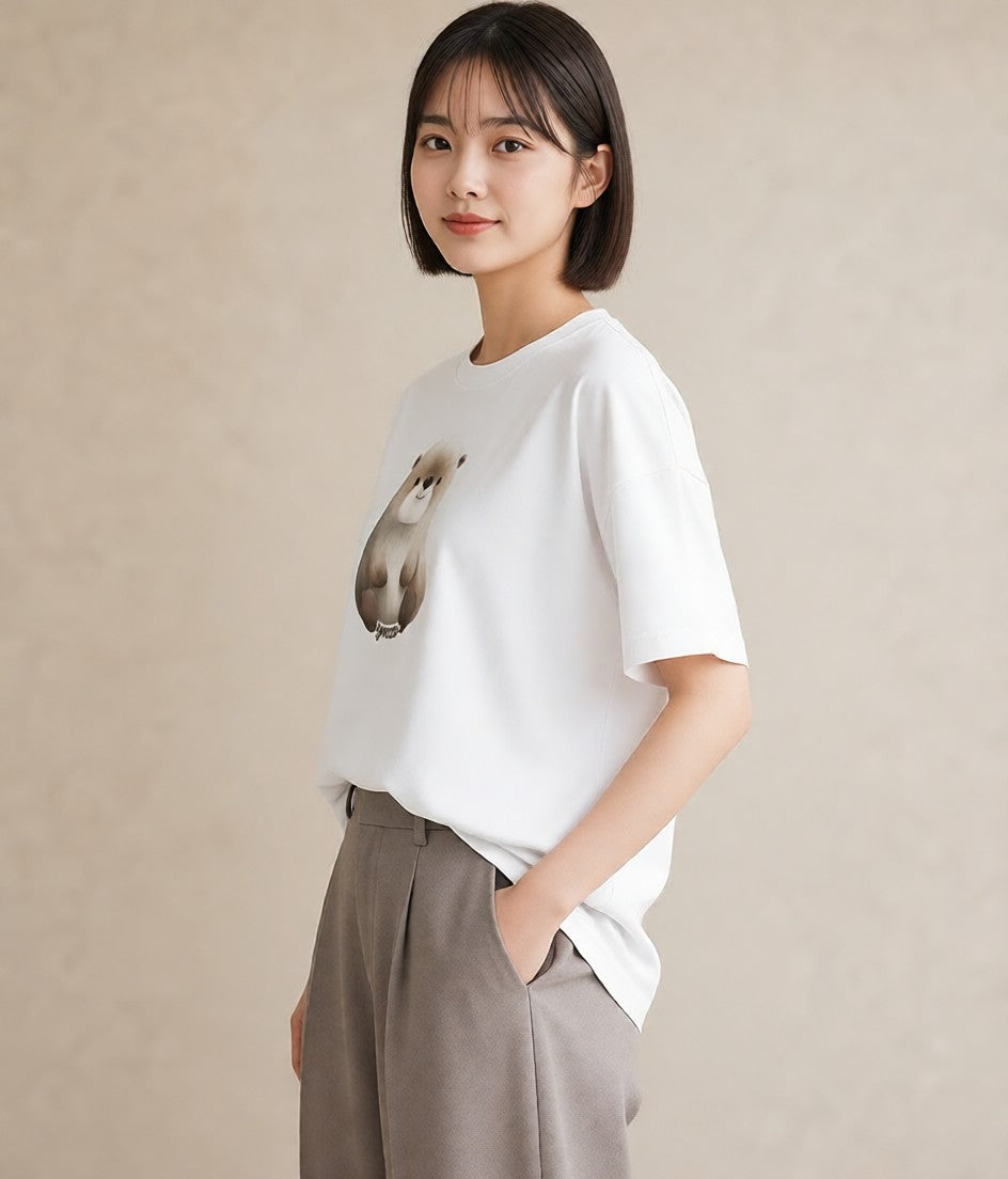 デザインTシャツ レディース フェレット ペット 動物 イラスト カジュアル 秋コーデ おしゃれギフト 白T YMAZO