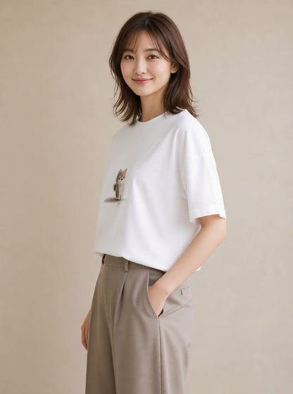 デザインTシャツ レディース わんこ 犬 いぬ イラスト 水彩風 ルームウェア ギフト 白T YMAZO