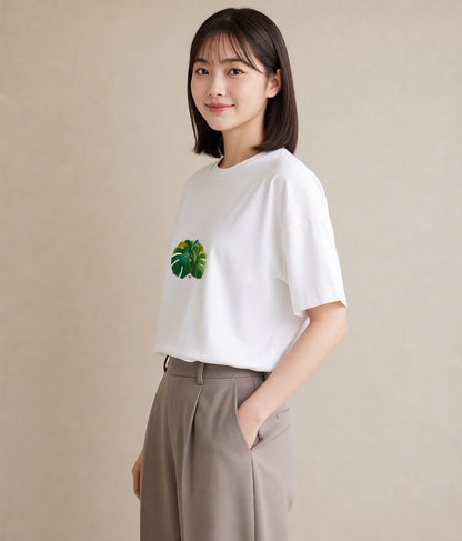 グラフィックTシャツ レディース モンステラ 植物 ボタニカル イラスト きれいめカジュアル 海 カフェ巡り 白T YMAZO