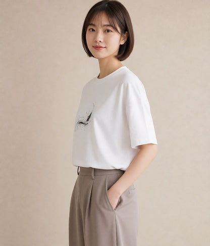 プリントTシャツ レディース 月と星 星空 ムーン イラスト アート風 週末コーデ 敬老の日 白T YMAZO