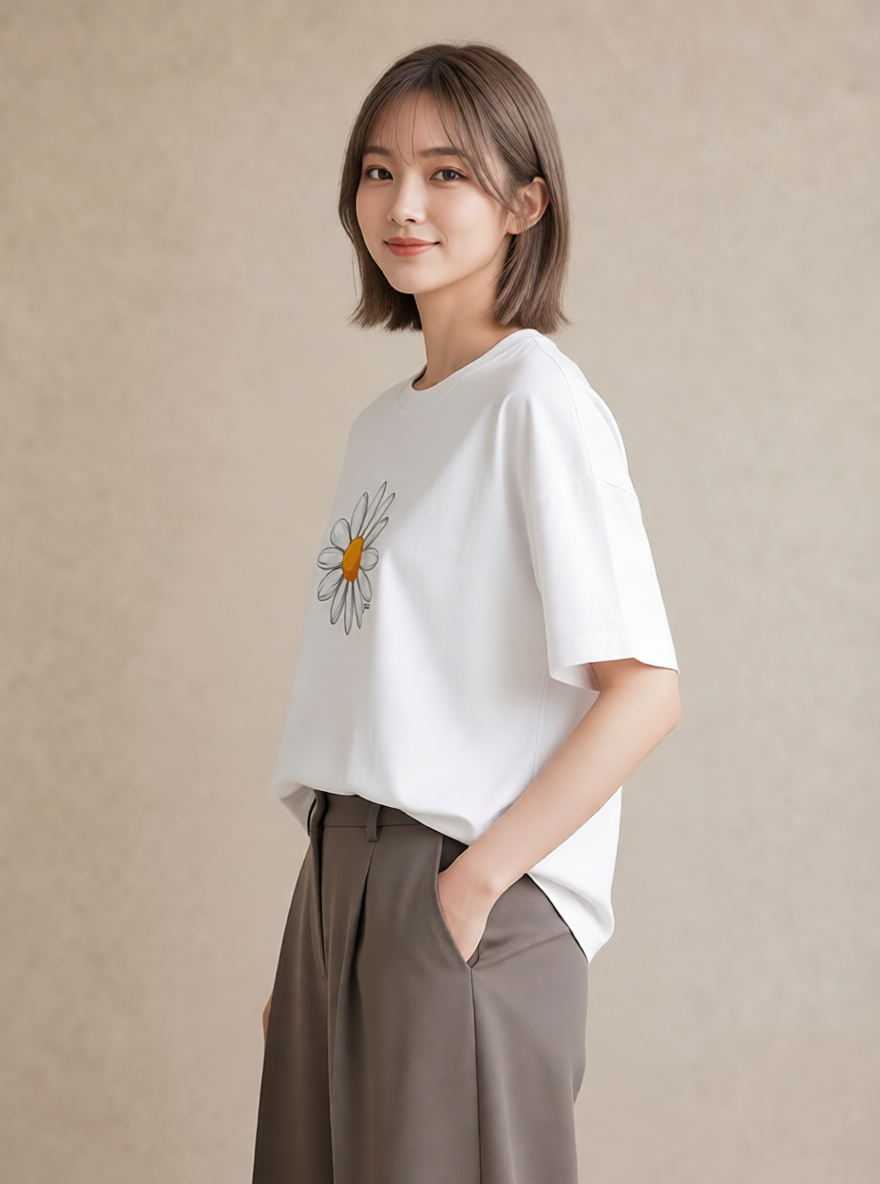 グラフィックTシャツ レディース デイジー 花 花柄 イラスト 普段使い 部屋着 女性向けギフト 白T YMAZO