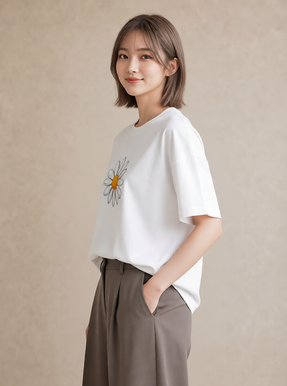 グラフィックTシャツ レディース デイジー 花 花柄 イラスト 普段使い 部屋着 女性向けギフト 白T YMAZO