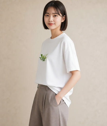グラフィックTシャツ レディース シダ 植物 ボタニカル イラスト カフェコーデ 部屋着 女性向けギフト 白T YMAZO