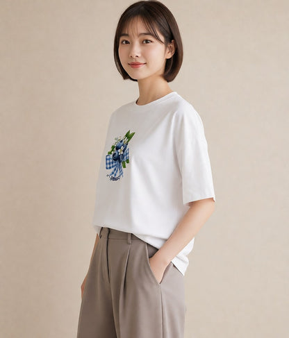 半袖Tシャツ レディース 木の実 植物 ボタニカル イラスト クリスマス 旅行 白T YMAZO