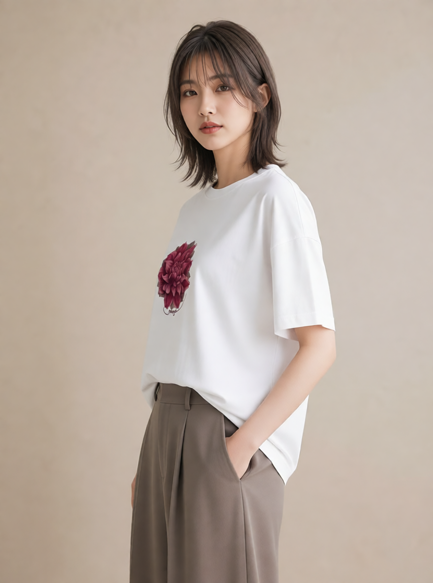 デザインTシャツ レディース チューリップ 花 花柄 イラスト ゆるコーデ カフェ服 クリスマス 白T
