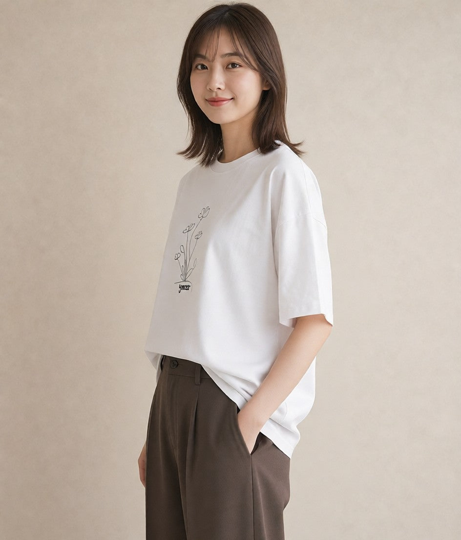 プリントTシャツ レディース 観葉植物 ボタニカル 植物 イラスト ラフカジュアル 女子会 お揃い 白T YMAZO