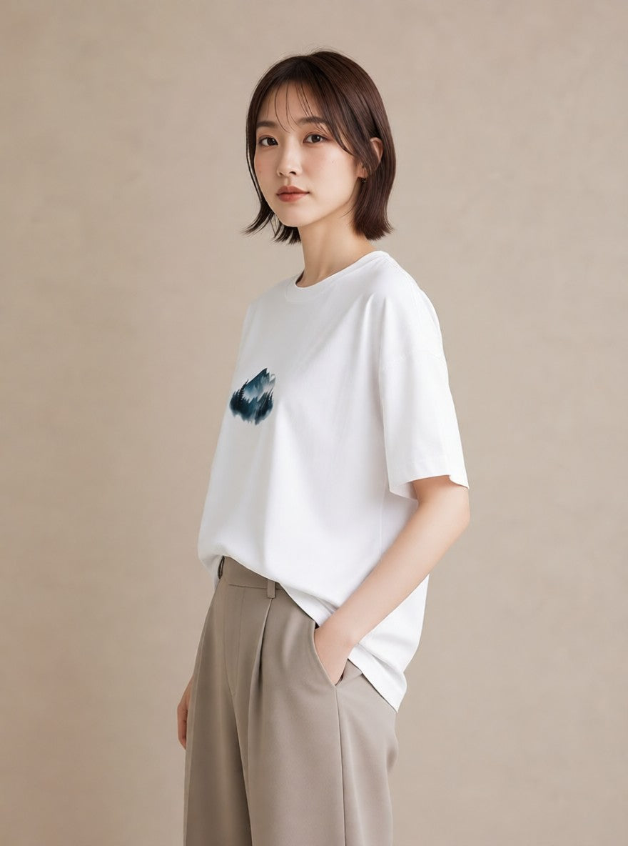 プリントTシャツ レディース 山 星空 宇宙 イラスト カフェコーデ 部屋着 女性向けギフト 白T YMAZO