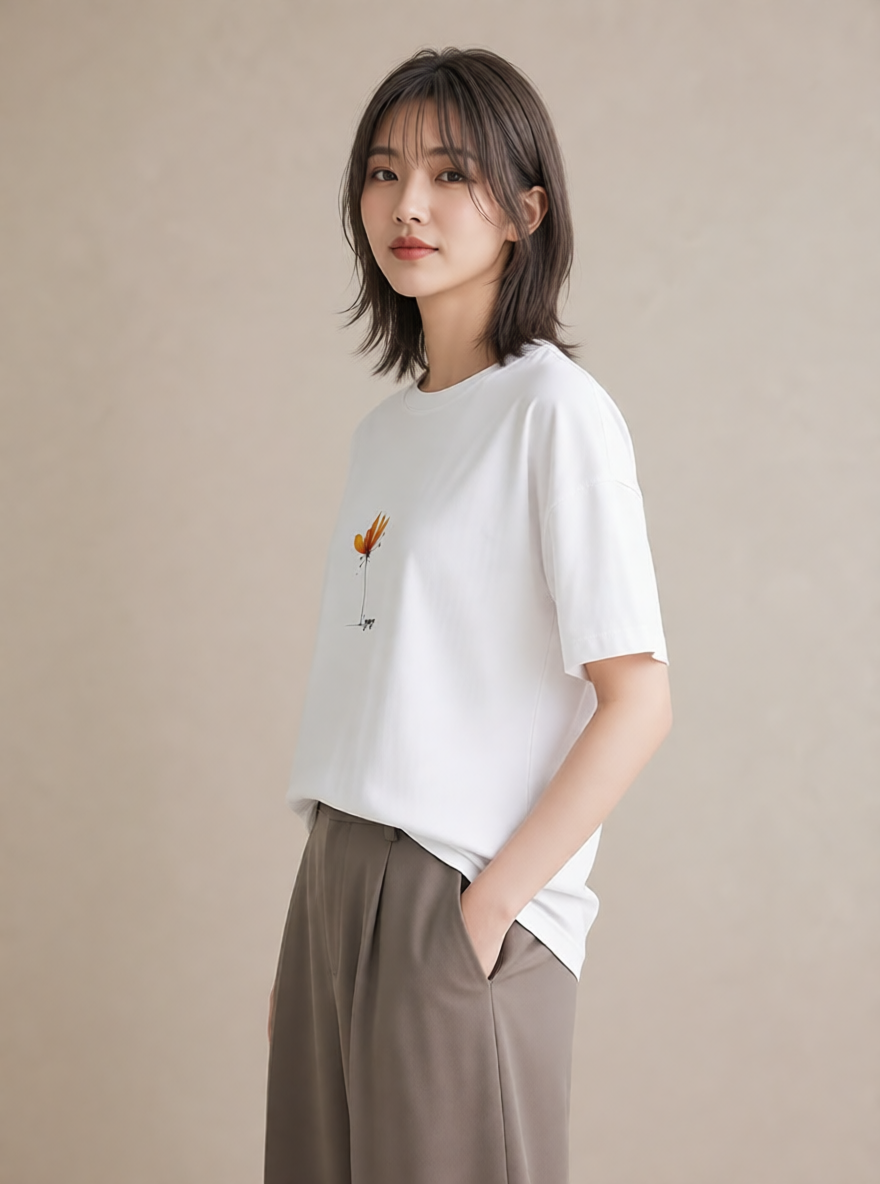 Tシャツ レディース ミモザ 花 花柄 イラスト 抜け感 母娘コーデ 自分用 白T