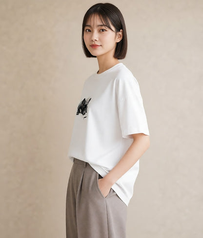グラフィックTシャツ レディース フレンチブルドッグ フレブル 犬 いぬ イラスト 個性的 誕生日プレゼント 綿100 白T YMAZO