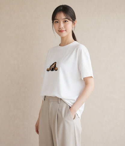 Tシャツ レディース 四国犬 犬 いぬ イラスト シック 春服 ミセス 白T YMAZO