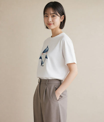 半袖Tシャツ レディース イルカ 海の生き物 海 イラスト ゆるかわ 部屋着 女性向けギフト 白T YMAZO