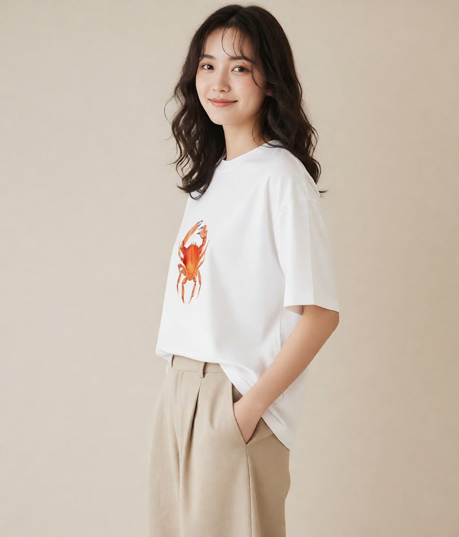デザインTシャツ レディース ヤドカリ 海の生き物 海 イラスト ラフ ルームウェア ギフト 白T YMAZO