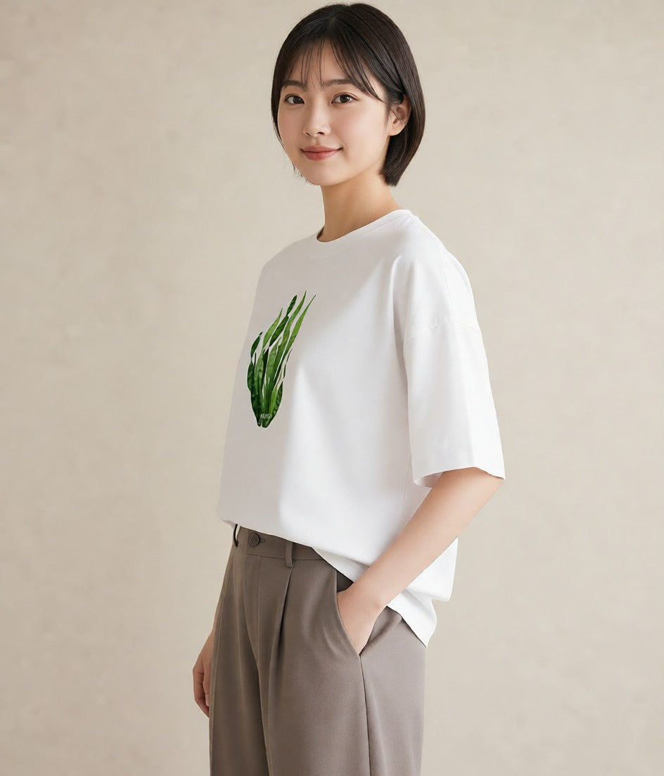 グラフィックTシャツ レディース ボタニカル 植物 イラスト きれいめ 旅行用 海 白T YMAZO