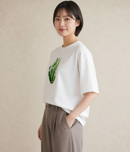 グラフィックTシャツ レディース ボタニカル 植物 イラスト きれいめ 旅行用 海 白T YMAZO