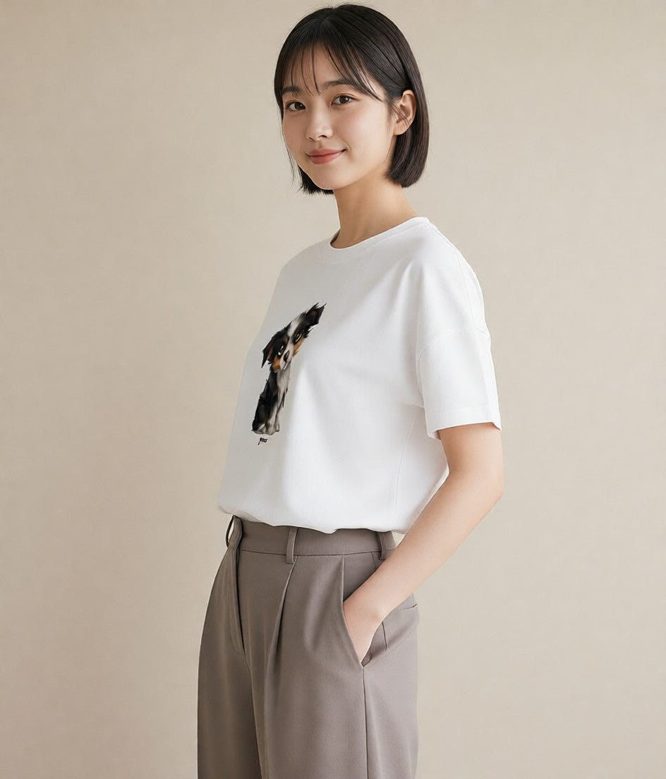 グラフィックTシャツ レディース わんこ 犬 いぬ イラスト 北欧風 旅行 母娘コーデ 白T YMAZO