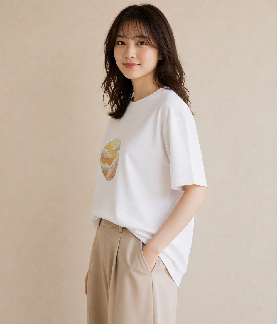 半袖Tシャツ レディース 太陽 星空 宇宙 イラスト 抜け感 母の日 ビーチ 白T YMAZO