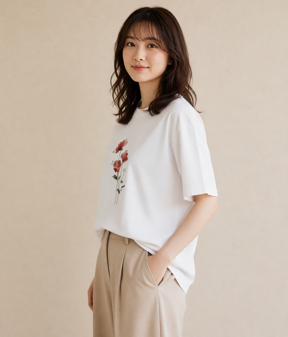 プリントTシャツ レディース バラ 薔薇 ローズ 花 花柄 イラスト ガーリー 女子会 お揃い 白T YMAZO