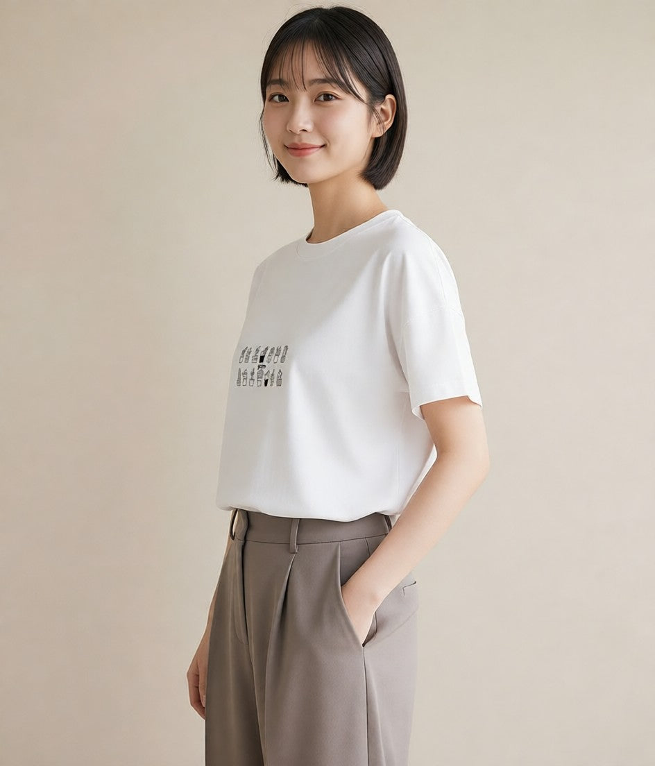 プリントTシャツ レディース 観葉植物 ボタニカル 植物 イラスト ラフ 夏コーデ 通学 白T YMAZO