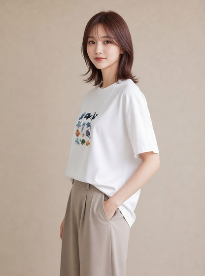 グラフィックTシャツ レディース イルカ 海の生き物 海 イラスト 北欧風 通勤 在宅 白T YMAZO